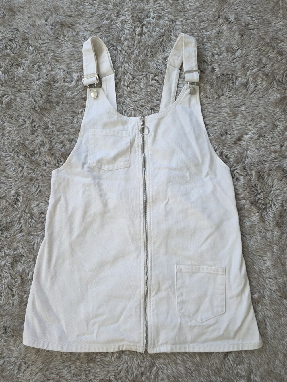 Forever 21 White Overall Mini Dress Front Zip‎ Women's Size Large